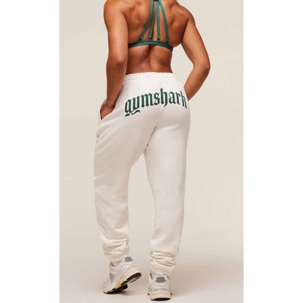 🔥🦈 NEW Gymshark Joggers White S-M Gym Drawstring Fleece Sweatpants- Deadstock